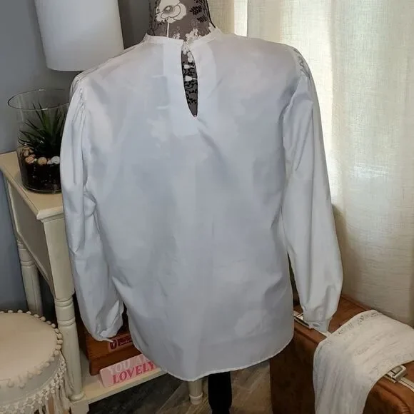 Vintage White Embellished Front Blouse L - Picture 3 of 7